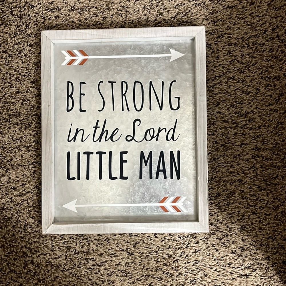 Tin sign with wood frame for boys bedroom
